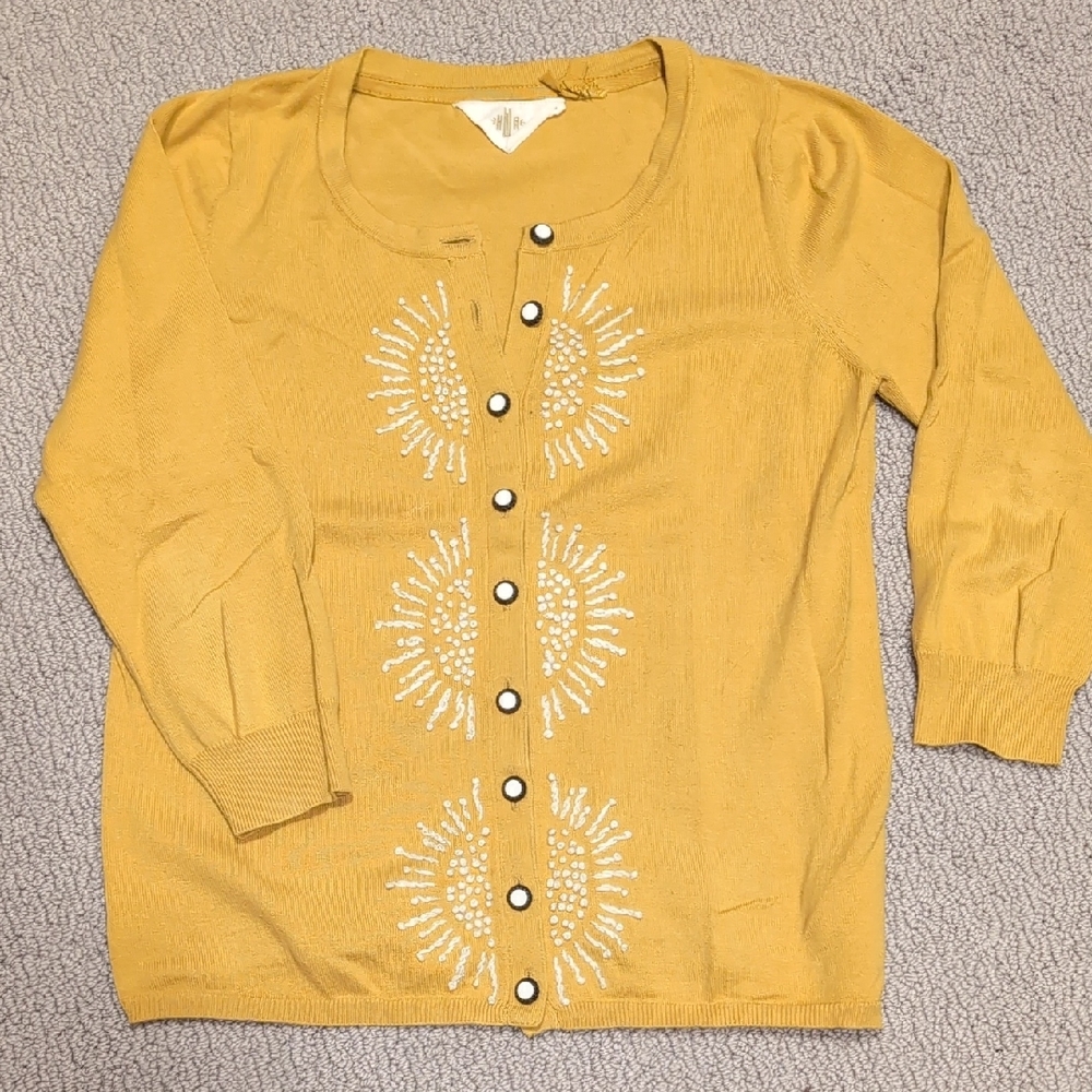 Mustard Yellow Embroidered Cardigan Sweater